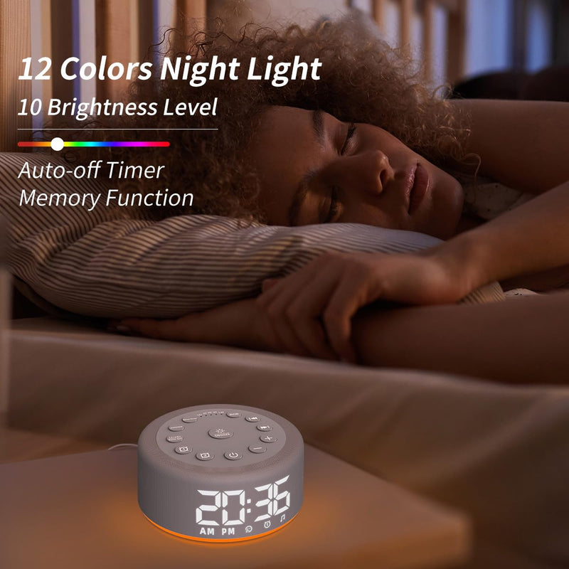Plug-in Sound White Noise Machine Brown Noise Machine & Alarm Clock with Rechargeable Backup Battery Night Light Dual Alarms 30 Sleeping Sounds for Baby Kids Adults 5 Timers 15 Wake Up Sounds & Memory Grey F4