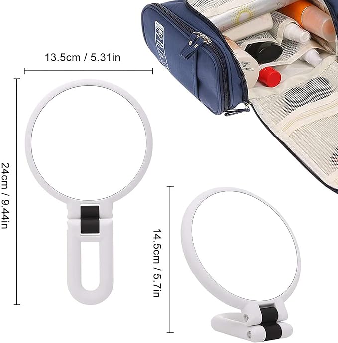 Hand Mirror Magnifier Desk Mirror 10x Equal Double Sided Mirror with Handle, Stand & Hand Mirror, Foldable Makeup Mirror, Convenient to Carry, Round White - NewNest Australia