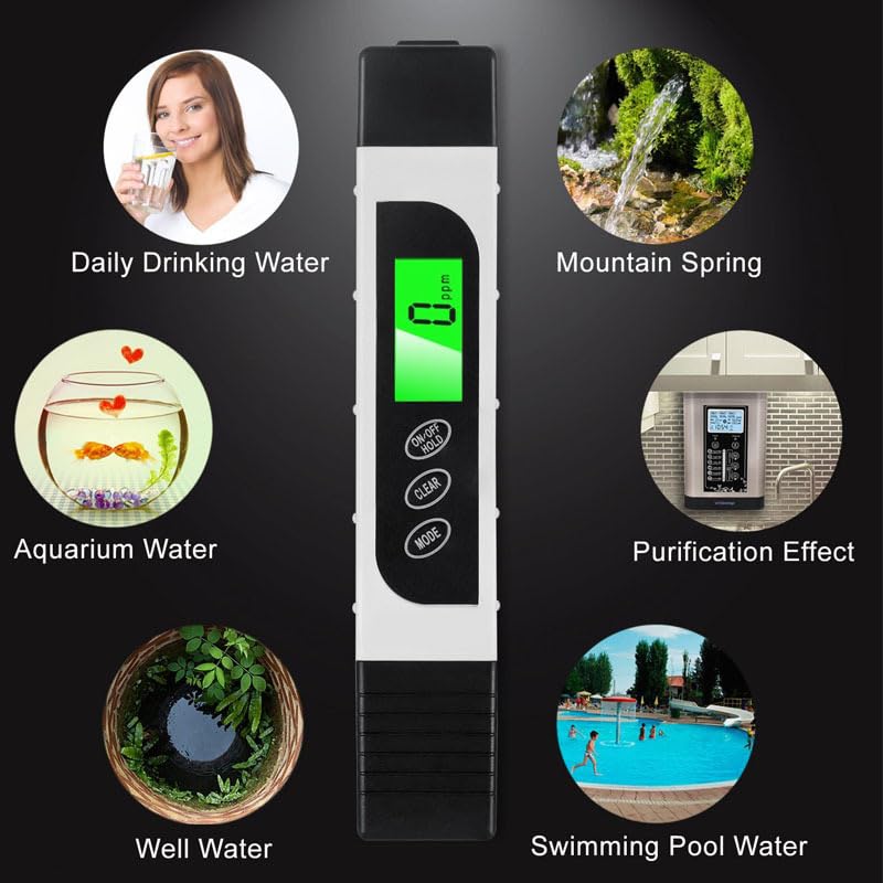 TDS Meter, 3 in 1 TDS, EC & Temperature Meter, Accurate Reliable PPM Meter, Digital Water Testing Kits for Drinking Water Quality White