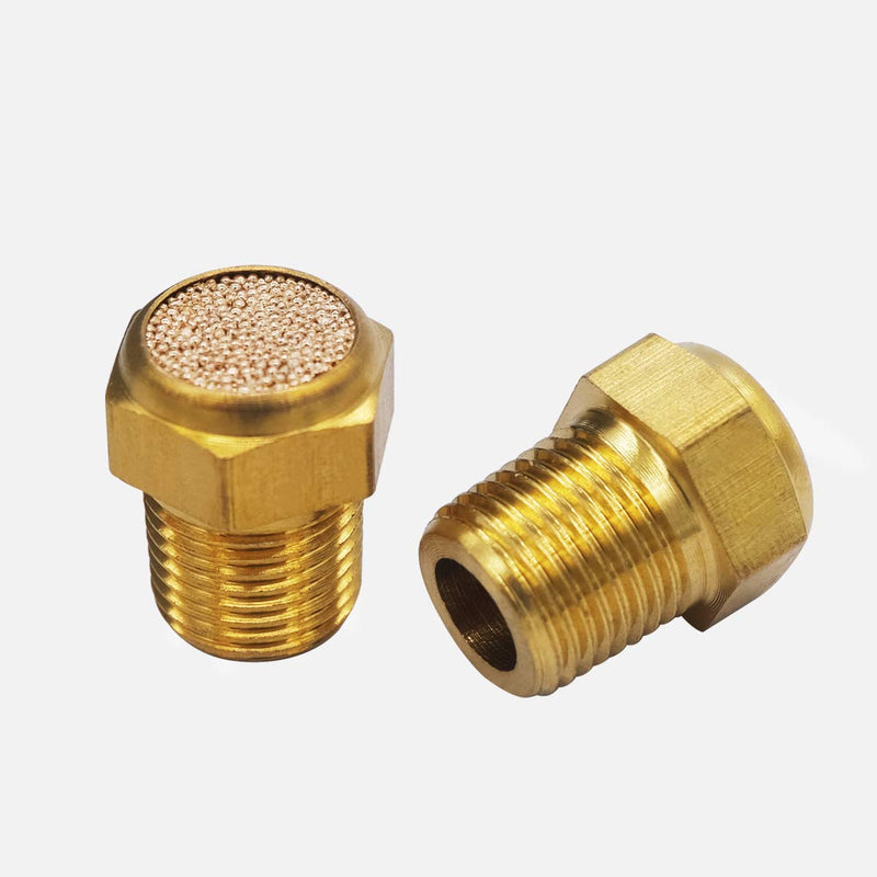 mxuteuk 10pcs Brass Pneumatic Muffler Filter Noise Silencer, Hex Sintered Silencer Air Line Fitting Flat 1/8" NPT XYQ-P-(1-8) 1/8" NPT (10 pcs)