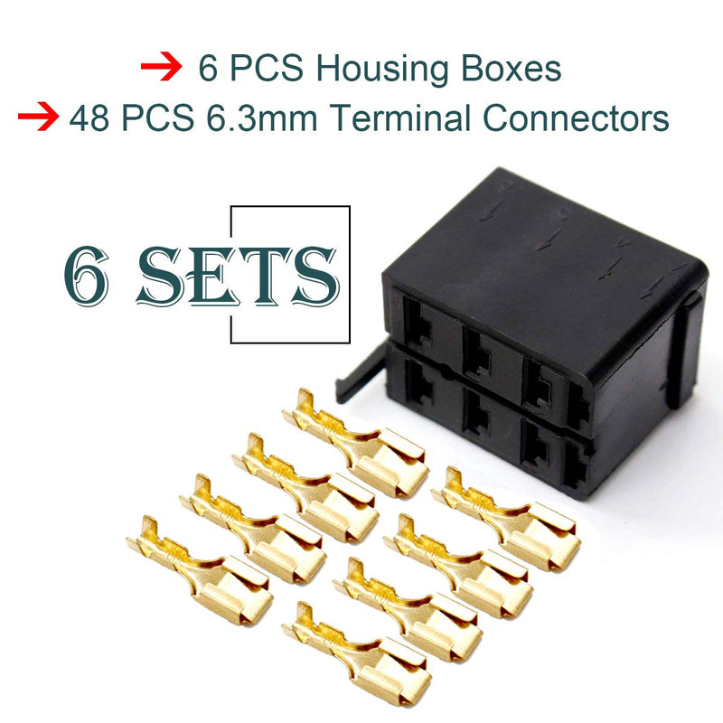 GIETOP GI1407 Lot/Sets 6.3mm 14-16AWG Female Gold Spade Terminal Connector + Rocker Switch Plug Connect Box Socket ARB Carling (6 Sets) 6 Sets