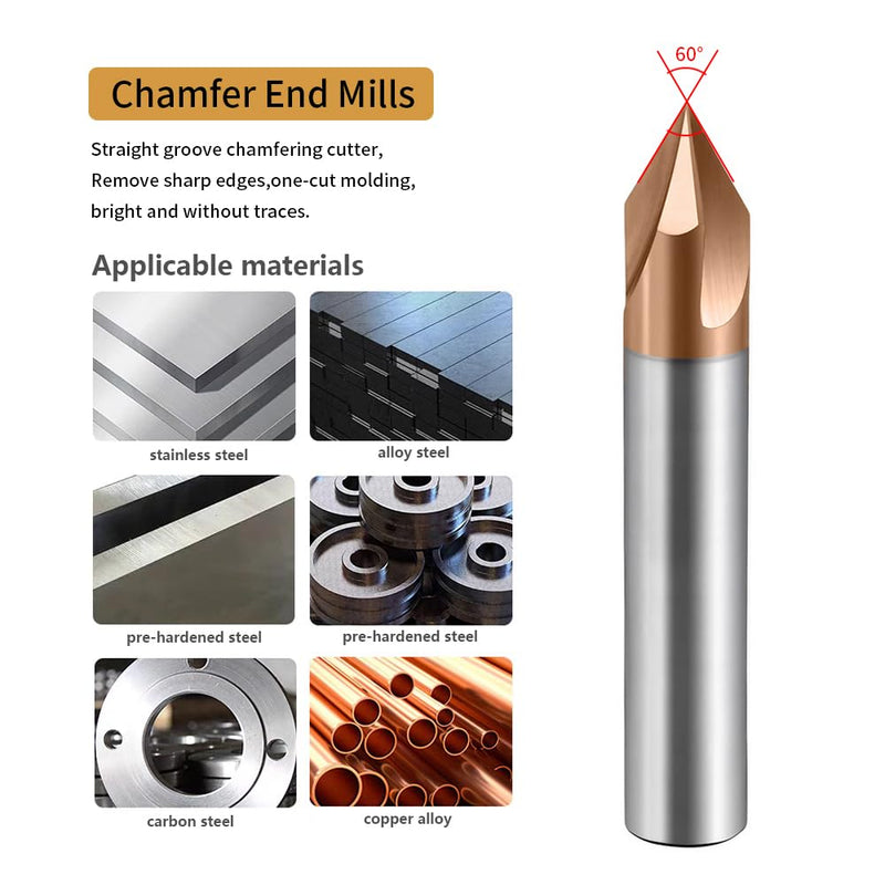 Carbide Chamfer End Mills CNC Carving Bits 3 Flute TiSiN Coating V Groove 60 Degree for Different Material Like Steel Aluminum Copper Alloy 5 Pcs D8*50mm 8mmX50mm 60°