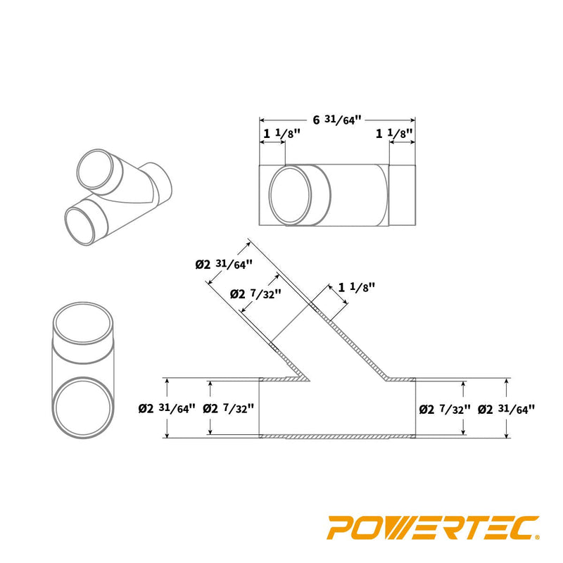 POWERTEC 2-1/2 Inch Clear Y Fitting for 2-1/2 Inch Dust Collection Hose, 2 1/2 Inch Dust Collection Hose Connector Fittings for Dust Collection System, 1 pack (70228) Y Fitting Hose Connector