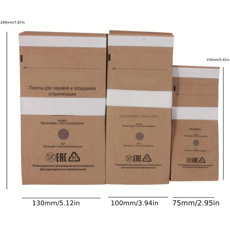 150 Self-Sealing Kraft Paper Pouches for Dry Heat Sterilization - Ideal for Dentist Tools and Nail Art Supplies - 2.9x5.9"/3.9x7.9"/5.1x7.9" Autoclave Cleaning Bags 150pcs(3 Size)