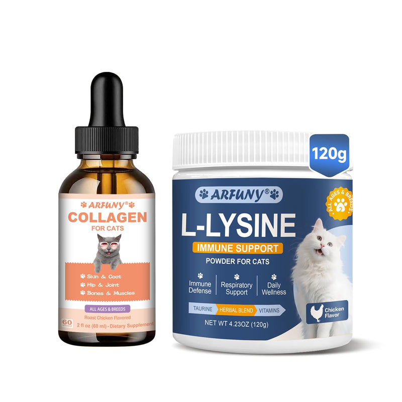 Collagen for Cats - Grass Fed Cat Collagen Drops - Cat Joint Supplement - Skin & Coat, Digestive & Immune Support & Lysine for Cats - Support Immune System, Respiratory, Eye Health
