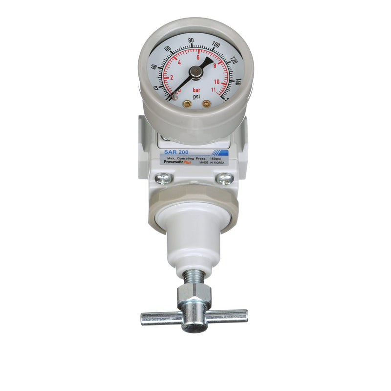 PneumaticPlus SAR200T-N02BG Compressed Air Pressure Regulator 1/4" NPT, T-Handle, Gauge & Bracket