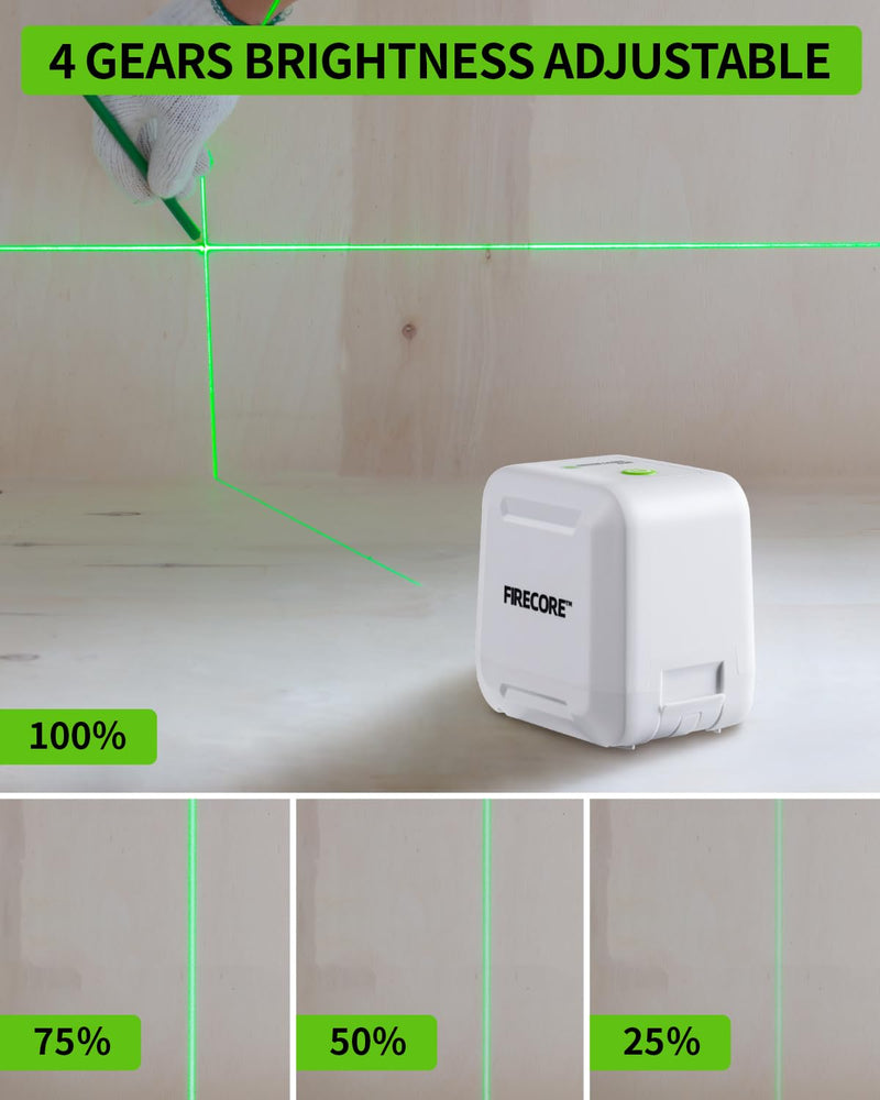 Laser Level, Firecore 82Ft Self Leveling Lazer Level, Green Cross Line leveler Tool with Brightness Adjustment, DIY Laser Level for Picture Hanging and Indoor Projects, Battery, Carry Pouch Included