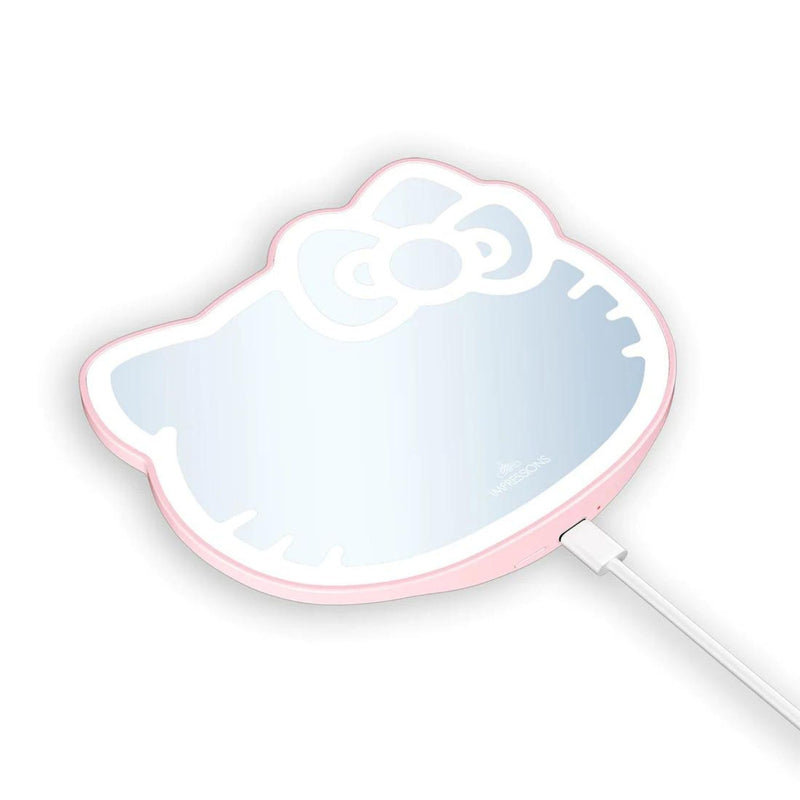Impressions Vanity Hello Kitty 3X Magnifying Pocket Mirror with Stand, Adjustable Brightness Daylight LED Lighted Compact Makeup Mirror for Desk, Travel, Purse (Pink) Pink