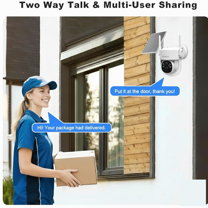 SOIADV Solar Camera for Home Security-2.4G WiFi Outdoor 2K Camera Wireless Battery Powered with Solar Panel, 360° Viewing, Two-Way Talk, Color Night Vision, with SD Storage, SC03W