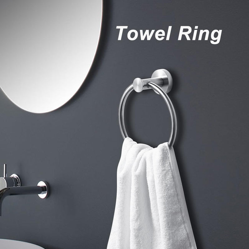 Bathroom Hardware Set 4 Pieces, Brushed Nickel SUS304 Stainless Steel Wall Mounted Toilet Paper Holder, 2 Robe Towel Hooks, Towel Ring, Heavy Duty 4 in 1 Towel Holder Set for Bathroom 4 Pcs - Brushed Nickel