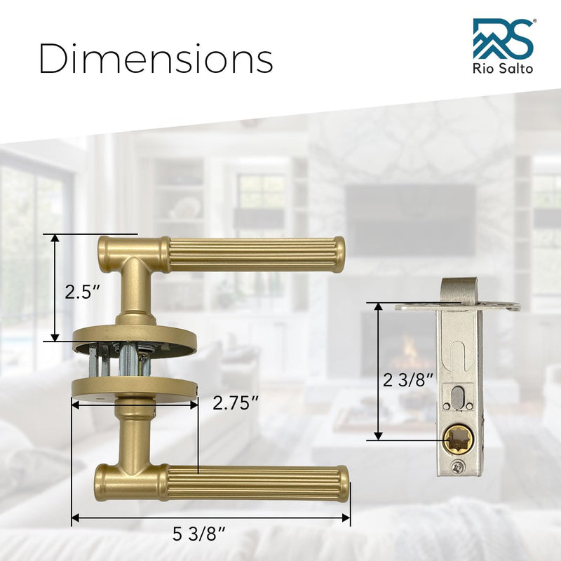 Rio Salto Gold Interior Door Handles Brushed Brass Door Handle Passage Door Handle Interior Privacy Door Handle Bathroom Bedroom Lever Door Handle Metal Push Lock Door Lever - Privacy 3pk 3 Pack Privacy (Push Lock)