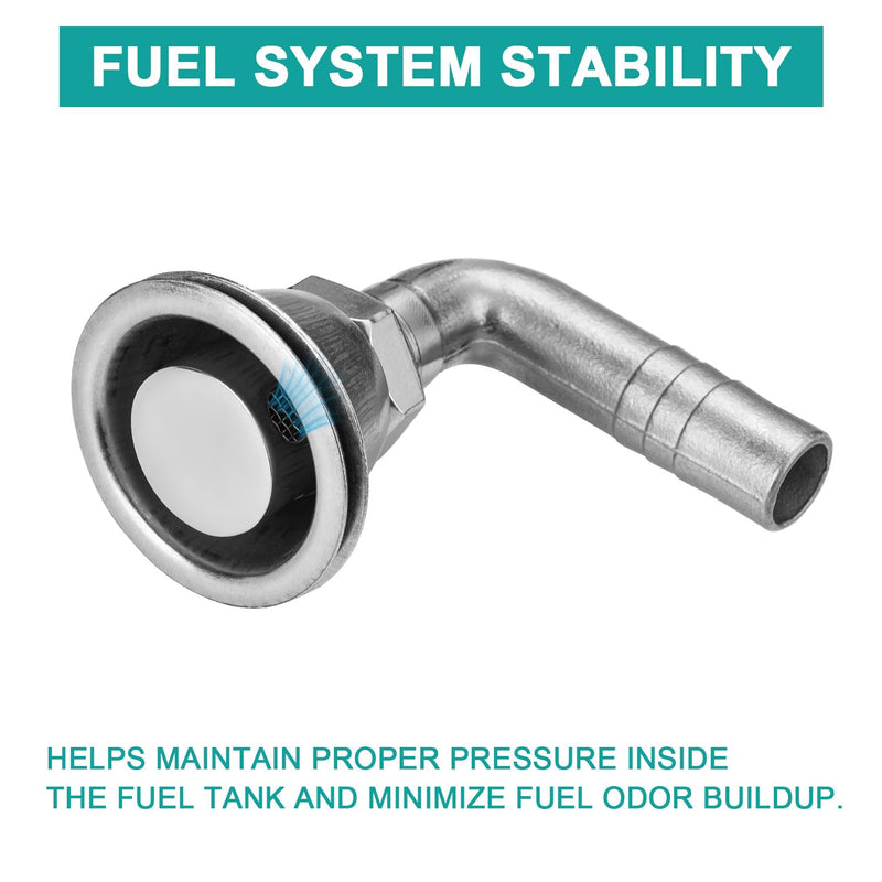 316 Stainless Steel Boat Fuel Tank Vent, 90 Degree Flush Mount Marine Gas Vent for 5/8-Inch Hose, with Mounting Gasket, Lock Nut, and Protective Cap