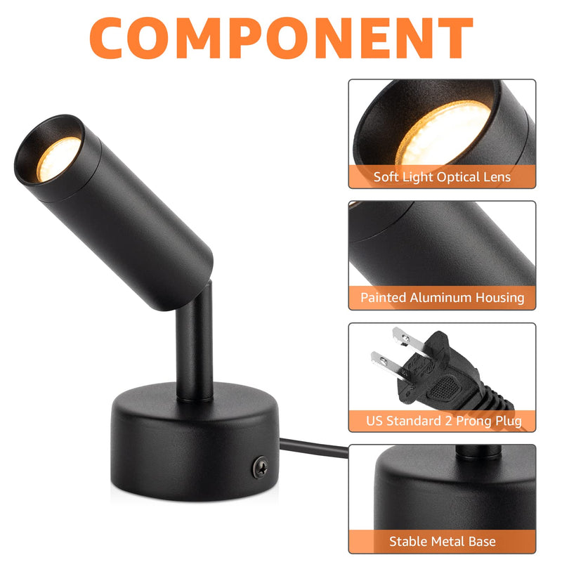 2 Pack Indoor Spotlight LED Up Lights for Plant 120V Floor Spot Lights Accent Light Indoor Uplighting Warm White Spotlight Lamp Accent Lighting LED Uplight, 5.9 FT Plug Cord with Foot Switch