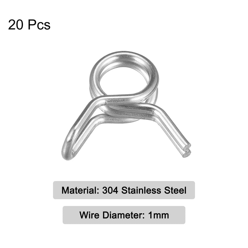 uxcell Double Wire Spring Hose Clamp, 20pcs 304 Stainless Steel 5mm Inner Dia Fit 5.5mm-6.2mm OD Hose Fuel Line Silicone Tube Spring Clips