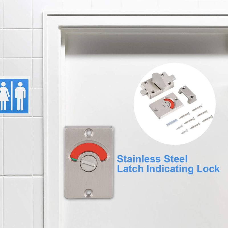 Stainless Steel Indicating Door Lock with Green Red Occupancy Indicator for Bathroom Toilet Partition Public Restroom