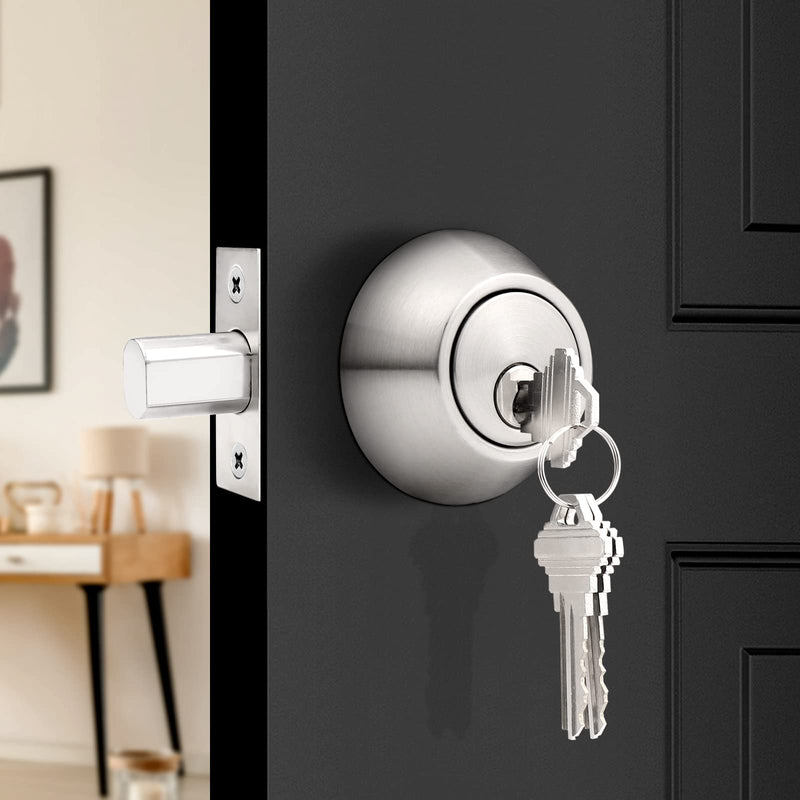 Probrico(2 Pack Keyed Alike Single Cylinder Deadbolts Brushed Nickel (Combo Packs), Keyway Keys Handleset, 3 Keys Anti-Theft Interior& Exterior Door Hardware (for Entrance Lock and Front Gate) 2 Pack