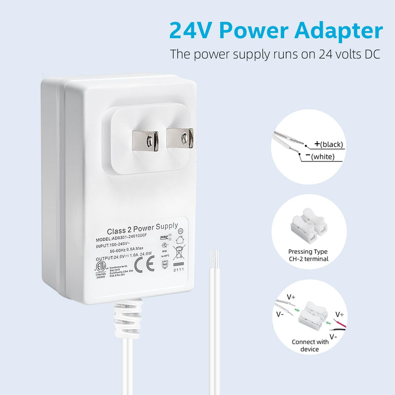 24 Volt Doorbell Transformer 110V/120V AC to DC 24V Adapter Compatible with LED Strip Lig 24V/1A