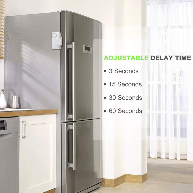 WSDCAM Freezer Door Alarm When Left Open, 3/15/30/60 Seconds Adjustable Delay Wireless Fridge Alarm, 4-in-1 Door Sensor Chime Door Open Alarm Loud 108dB, Refrigerator Alarm 2 Pack