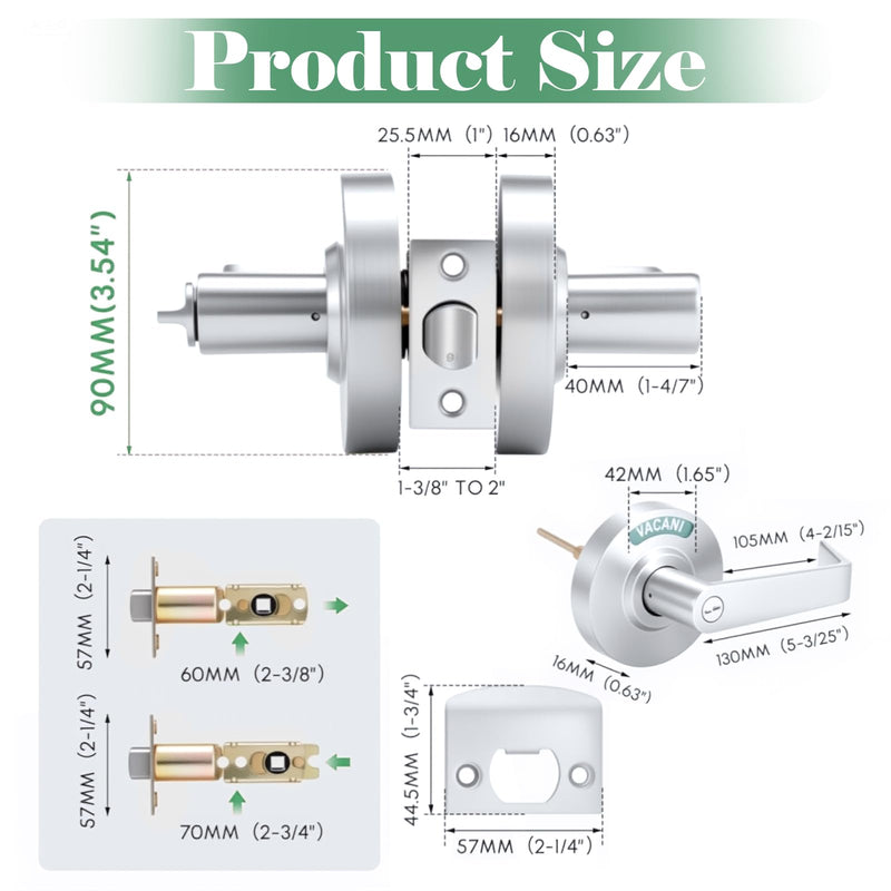Commercial Door Handle with Lock - Vacant Occupied Bathroom Lock | ANSI Grade 2 Stainless Steel | Quick Install | Reversible Handles for Public Bathrooms/Industrial/Office/Hospital (Silver)