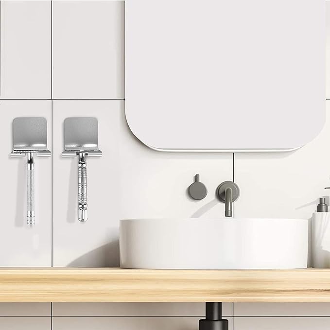 Linkidea 2 Pack Shower Wall Mount Safety Razor Holder Adhesive Shaver Hook Hanger Stand Bathroom Wall Mounted Razor Holder for Viking Merkur Double Edge Safety Razor - NewNest Australia