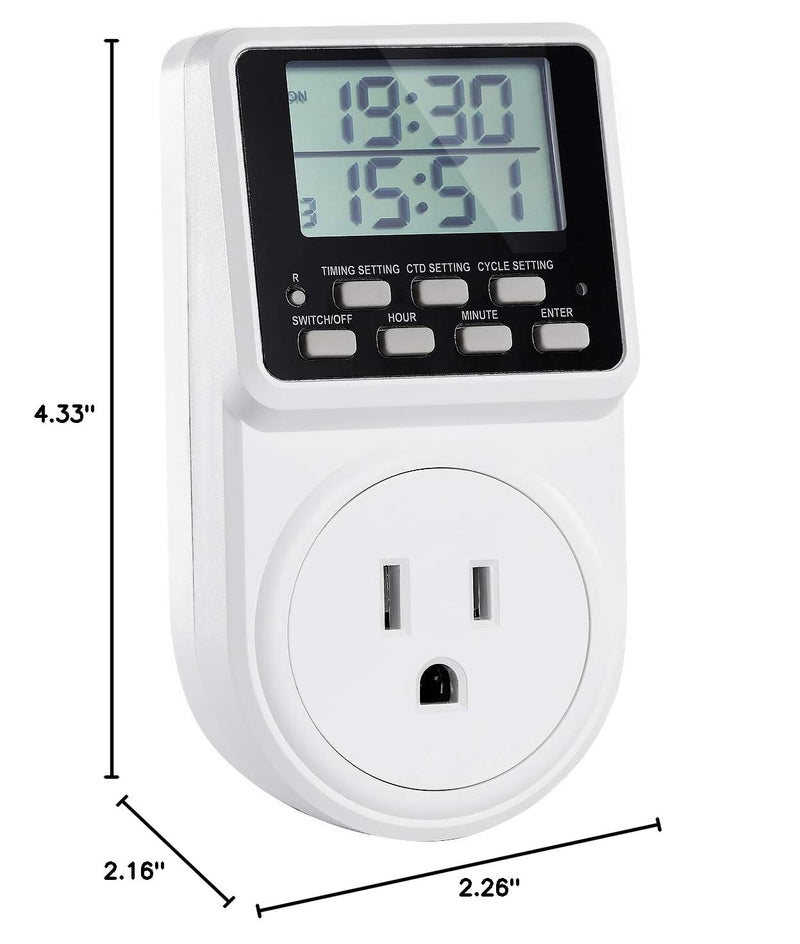 Digital Infinite Repeat Cycle Intermittent Timer Plug for Electrical Outlet, 24 Hour Programmable Indoor Timed Power Switch with Countdown Delay On and Off (120V, 15A), 1 pack