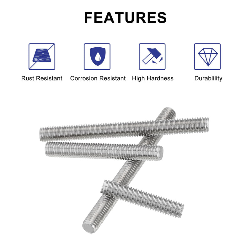uxcell 4Pcs Fully Threaded Rod, M8 x 50mm 304 Stainless Steel Right Hand Thread Bar Studs M8-1.25 Thread Pitch for Furniture Machinery Assembly 4