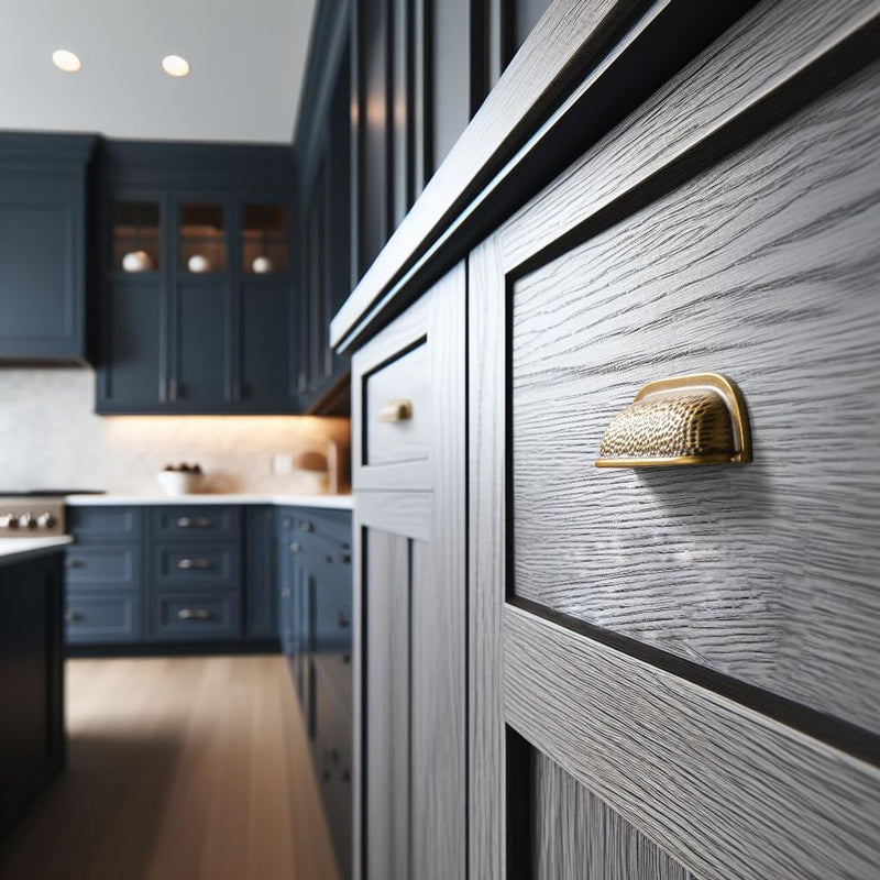 Goo-Ki 6 Pack 3 Inch Antique Brass Cabinet Cup Pulls – Hammered Texture with Curved Edges, Elegant Drawer Bin Handle for Kitchen & Furniture 3 Inch Center to Center