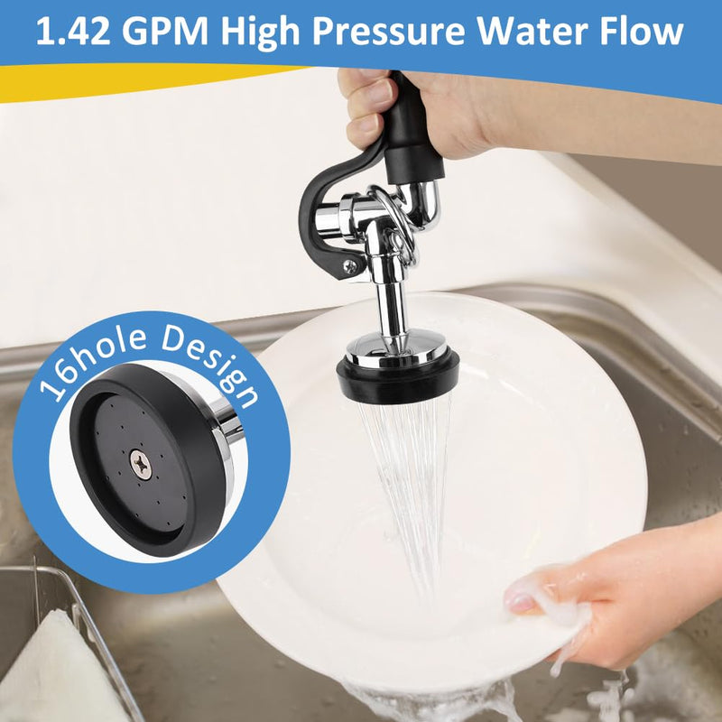 Pre Rinse Sprayer 1.42 GPM High Pressure Commercial Sink Sprayer Head for Restaurant Industrial Faucets, Spray Valve Dish Nozzle Without Handle Fits for T&S Brass Spray Valve Replace B-0107 Black