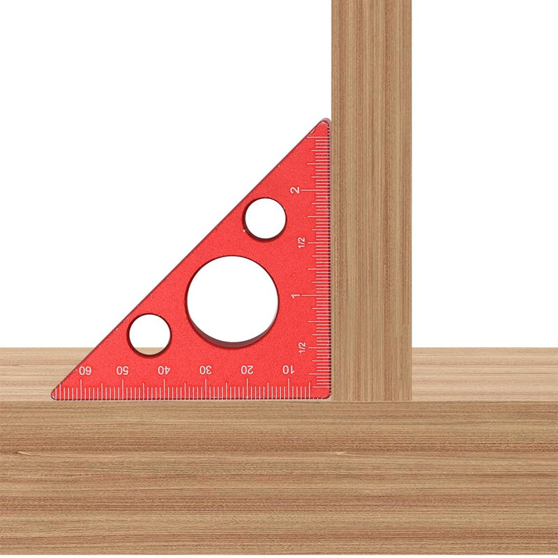 Aluminum 45/90 Degree Layout Thickened Triangle Ruler,Imperial and Metric Scales Isosceles Right Triangular high-Precision Measuring Ruler,Square Measuring Tool for Woodworking,MG-045R Red