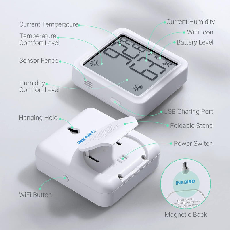 INKBIRD WiFi Hygrometer IBS-TH3-PLUS Temp Humidity Sensor with Display