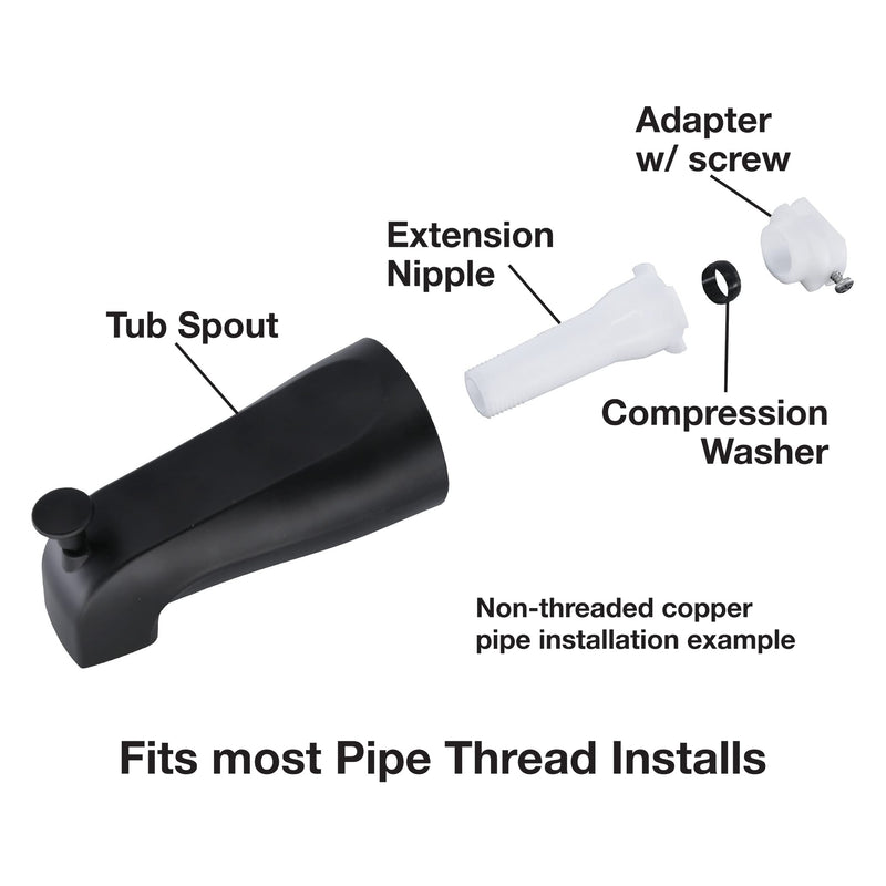 Danco 11079 Tub Spout, No Size, Matte Black With Diverter