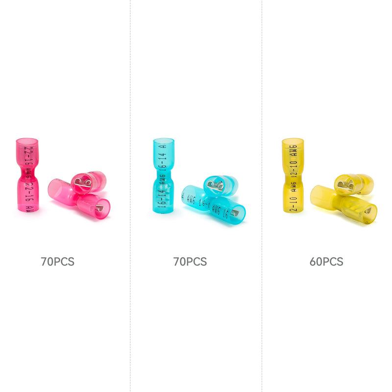 HKS 200PCS Female Spade Connector Kit - Heat Shrink Electrical Quick Disconnect Wire Connectors Kit - Tinned Red Copper - Automotive Marine Crimp Terminal - Waterproof and Insulated
