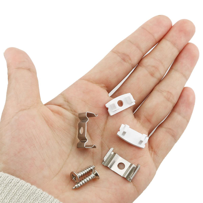 24PCS Led Channel Metal Mounting Clips Led Channel End Caps for LED Strip Lights Installation U-Shape LED Cover Diffuser Track with Complete Mounting Accessories for Easy Installation
