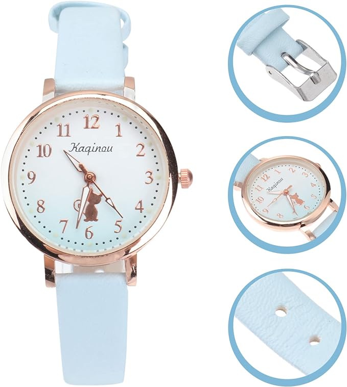 LEDMOMO Kids Watch, Student Watch, Wristwatch, Children, Water Resistant, 32.8 ft (10 m), Cat Pattern, Cute, Cat Clock, Girls, Students, Pink, Sky-blue - NewNest Australia