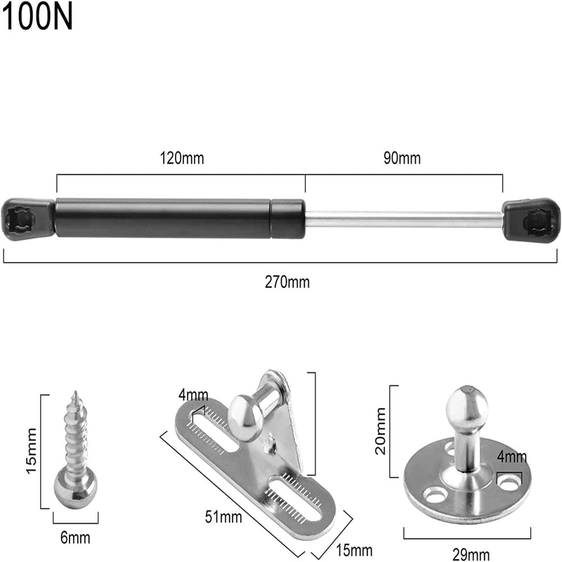 6 Pack 100N/22.5lb Gas Strut Gas Spring, 10.4in Gas Shock Lift Support, Gas Struts for Cabinets Heavy Lid Tool Box, Hydraulic Hood Shocks Chest Hings Absorber Soft Close Cabinet Door Damper 6 PCS-Black