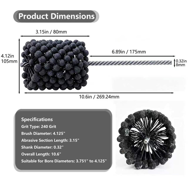 Silicon Carbide Cylinder Honing Ball Hone Brush, 4.125" Diameter, 240 Grit, for Engine and Brake Cylinders, 304 Stainless Steel Wire Cylinder Honing Ball Brushes Included