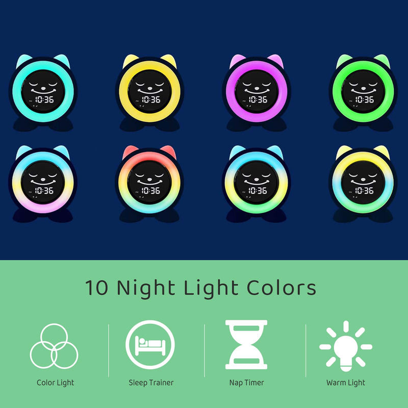 Toddlers Sleep Training Clock, Ok to Wake Clock with Red Green Light,Emoji,Nap Timer, Gift Idea for Toddler Girls Boys White