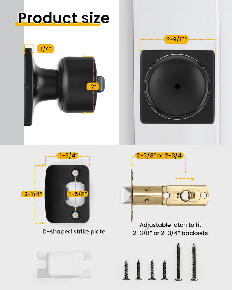 Goldenwarm Matte Black Door Knobs Interior, 8 Pack Privacy