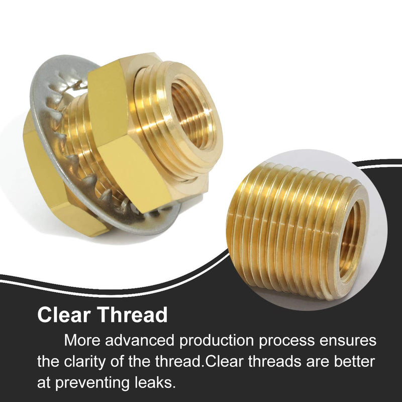 2pcs Brass Pipe Fitting 3/8" NPT Female x 3/8" NPT Female 1.3" Length Outer Diameter 1"-14 Bulkhead Coupling Bulkhead Tank Fitting Frame Hose Connector Fit min 25mm Hole