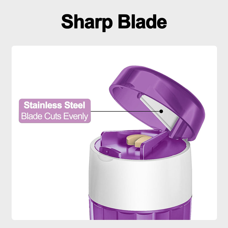 DUBSTAR 3-in-1 Pill Crusher Pill Grinder, Pill Crusher Fine Powder with Brush, Pill Crushers for Elderly with Pill Cutter and Storage, Pill Cutter Splitter for Small or Large Pills (Purple) Purple