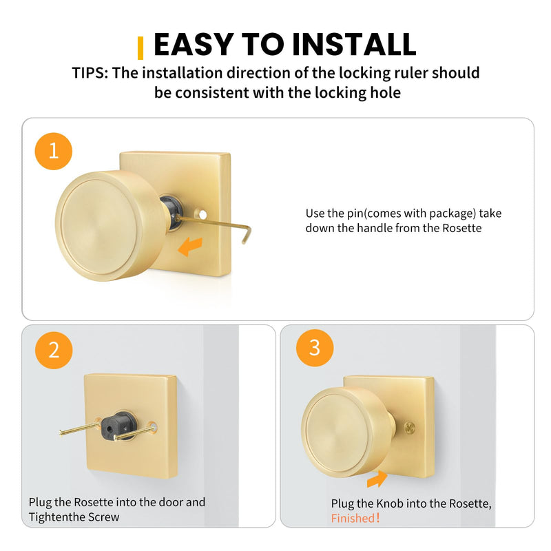 Goldenwarm 1 Pack Gold Door Knobs, Gold Dummy Interior Door Knob, No-Turning Door Dummy Knob for Closet Doors, Zinc-Alloy Heavy Duty