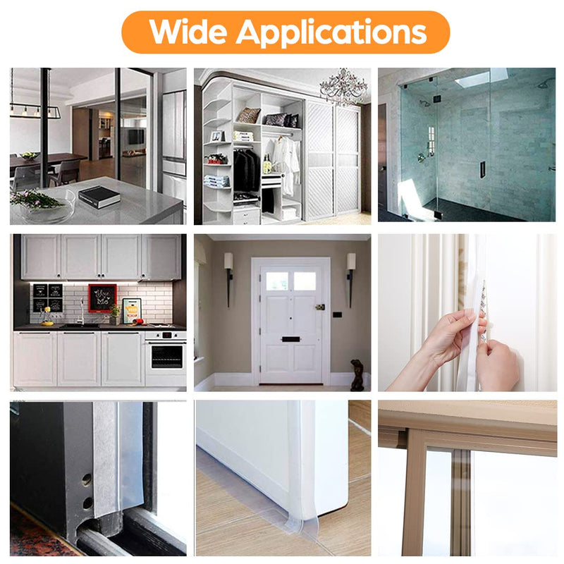28.9 Ft Door Weather Stripping Door Seal Strip,Silicone Door Draft Stopper,Self Adhesive Shower Door Bottom Seal and Door Insulation Strip for Door Frame Windows and Glass Gaps (Transparent, 35mm) 28.9FT,35MM
