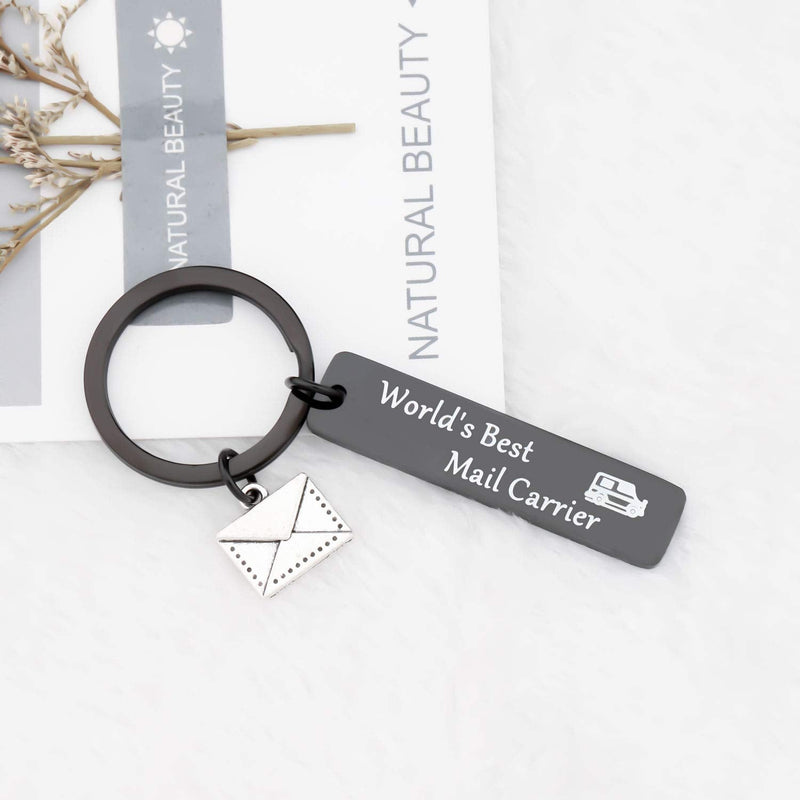 WSNANG World's Best Mail Carrier Keychain Mail Carrier Gift Thank You Gift for Postal Worker Mail Carrier Black Kc