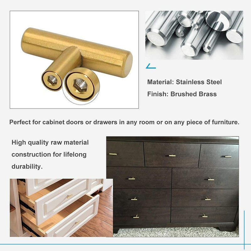 goldenwarm 10 Pack Gold Cabinet Knobs Brushed Brass Drawer Knobs Gold Dresser Hardware - LS201GD Single Hole Handles for Kitchen Cupboard Doors Closet Hardware 2in Overall Length ‎Brushed Brass