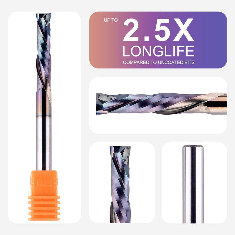 SpeTool UP&Down Compression Bit 1/4" Shank,1-1/4Inch Cutting Length 3 Inch OVL,Carbide Spiral Router Bits CNC End Mill with TAC Extra Long Life Coating for Wood Carving 1/4" Dia - 1-1/4" CL -1/4" Shank COMPRESSION CUT
