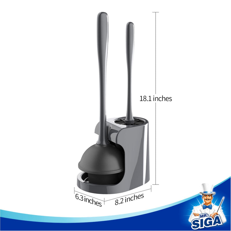 MR.SIGA Toilet Plunger and Bowl Brush Combo for Bathroom Cleaning, Gray, 2 Sets