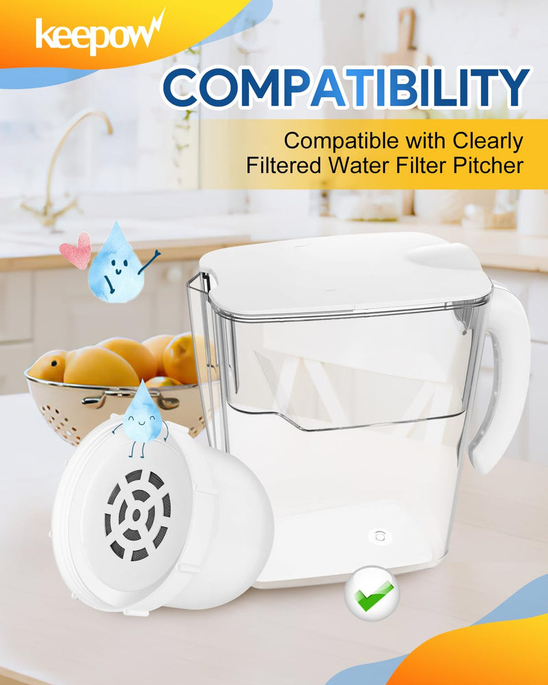 KEEPOW Filtered Replacement Filter Compatible with Clearly Filtered Water Filter Pitcher with Primer Bag, Last Up to 4 Months or 100 Gallons, 2 Pack 2+1 Pack