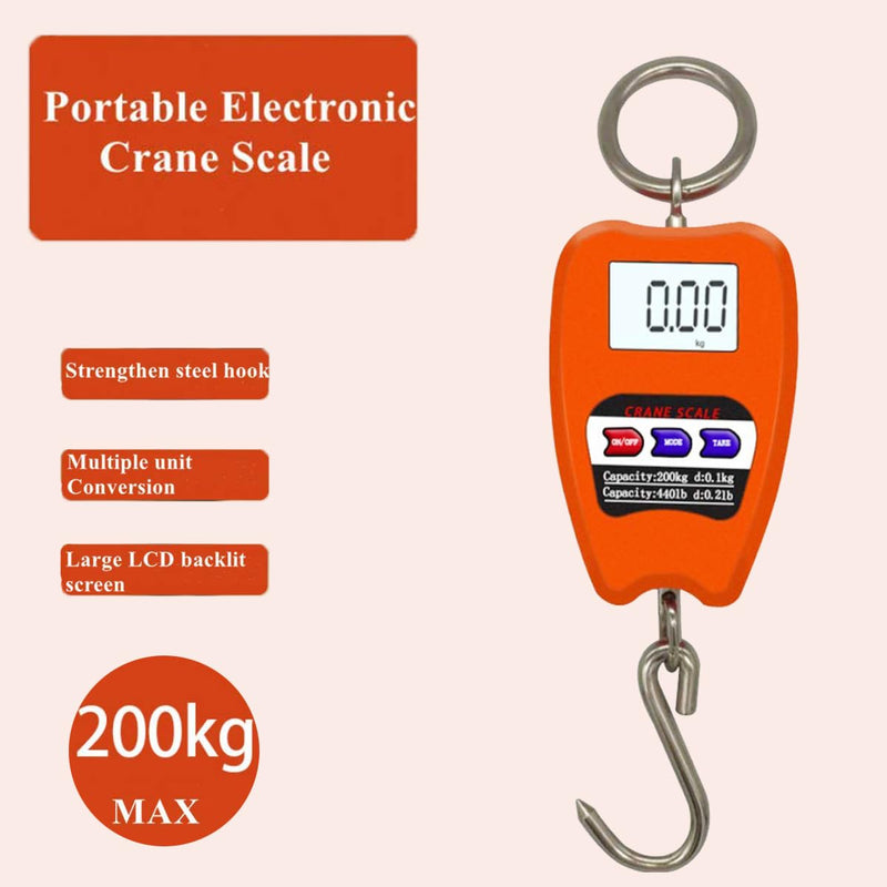 Hanging Weight Scale Industrial Heavy Duty for Farm, Hunting, Bow Draw Weight, Big Fish & Hoyer Lift with Accurate Sensor Digital, Professional (200kg/orange) 200kg/orange