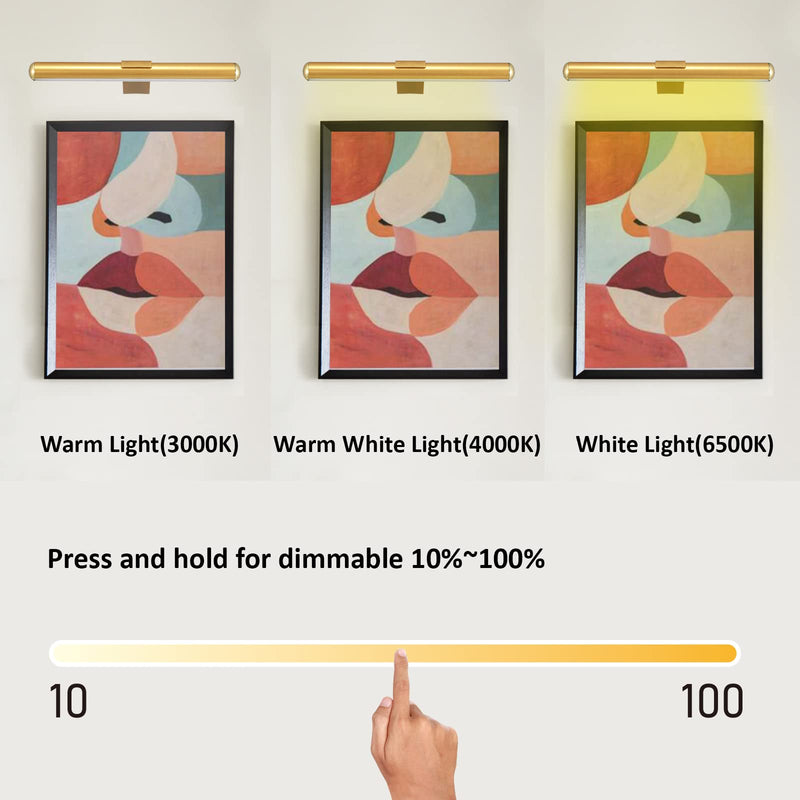 Wireless Picture Light Battery Operated,Rechargeable Painting Light with Remote Control, Metal Art Light Display Lamp,3 Modes,Dimmable Dartboard Light with Timer for Frame Gallery,300LM, Gold 13inch-Gold