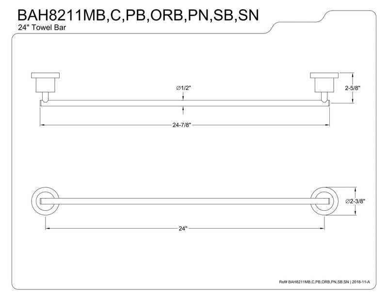 Kingston Brass BAH8211PN Concord -Towel Bar, Polished Nickel